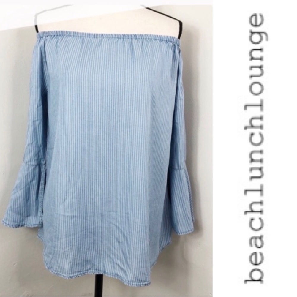 Beachlunchlounge off shoulder striped shirt